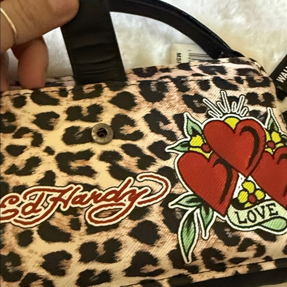 Ed Hardy Leopard Heart Tattoo Zip Wallet Wristlet NWT Punk Rock Y2K - Picture 2 of 5